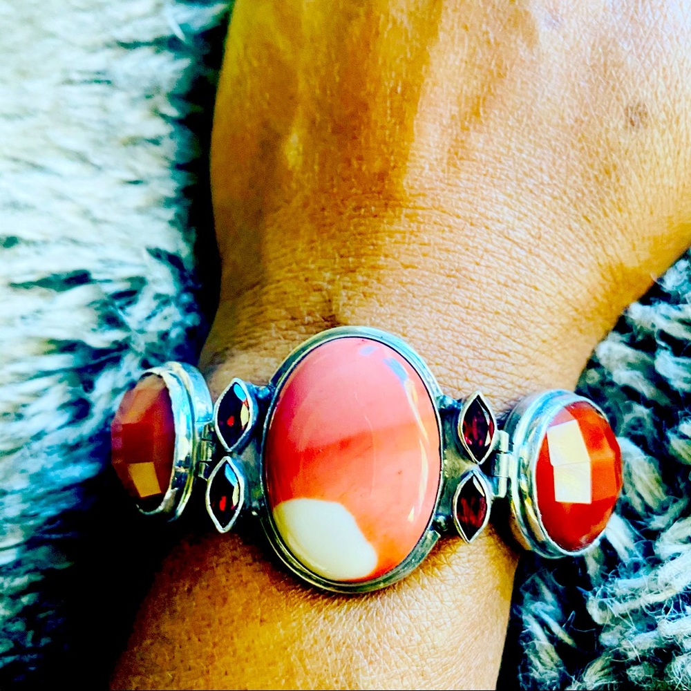 CARNELIAN PALM STONES BRACELET 925